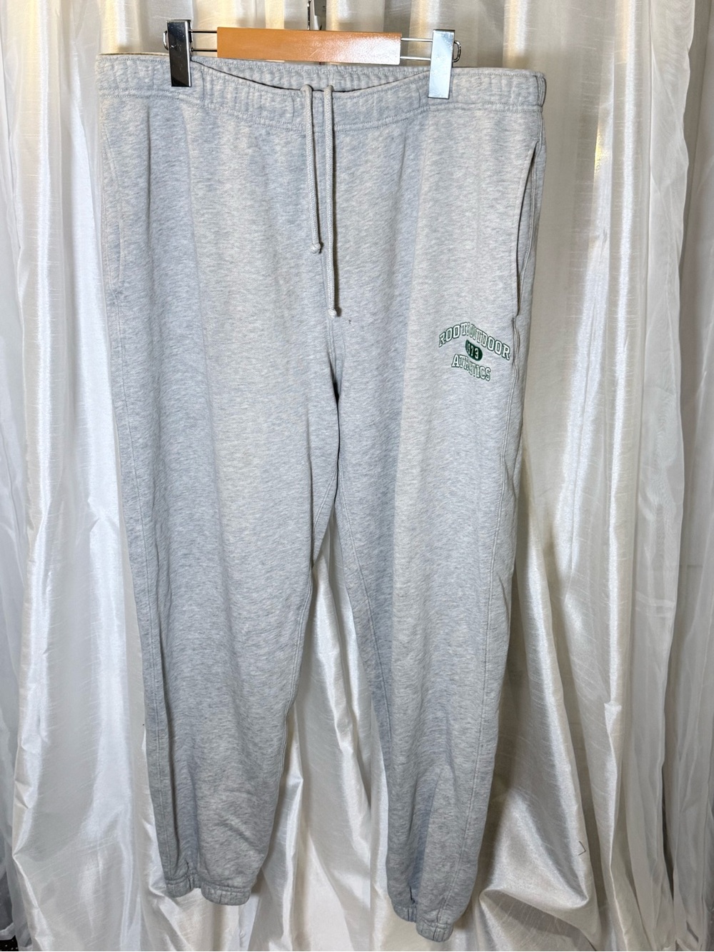 Roots Light Gray Sweatpants with Green Logo